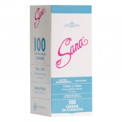 Gasa de 7.5 x 7.5 por 100 unidades, presentación paquete.