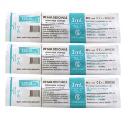 Jeringa de 3 ml, paquete por 100 unidades, blister.