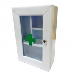 Botiquín gabinete metálico primeros auxilios, sin dotación con puerta de vidrio, Health Solutions.