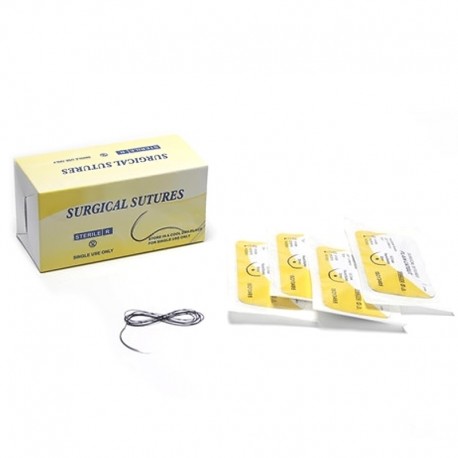 Aguja con hilo Catgut absorbible natural 18 mm, 1/2 circle 5, 75 cm, redonda.