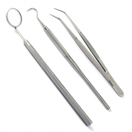 Kit básico metálico odontológico de 3 instrumentos.