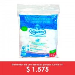 Algodón en motas o pomos por 35 gramos.