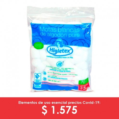 Algodón en motas o pomos por 35 gramos.