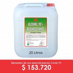 Alcohol galón al 70% por 20 litros, galón plástico, Invima.