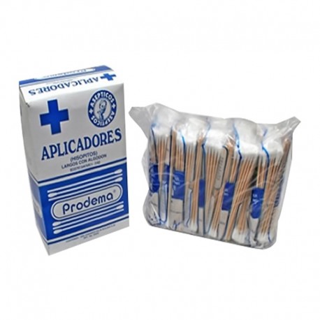 Aplicadores asepticos. Punta de algodón, caja por 50 bolsas, paquete de 20 unidades.
