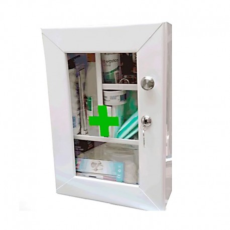 Botiquín gabinete metalico de primeros auxilios, incluye dotación, Health Solutions.