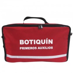Botiquín tipo morral de primeros auxilios, incluye dotación. Health Solutions.